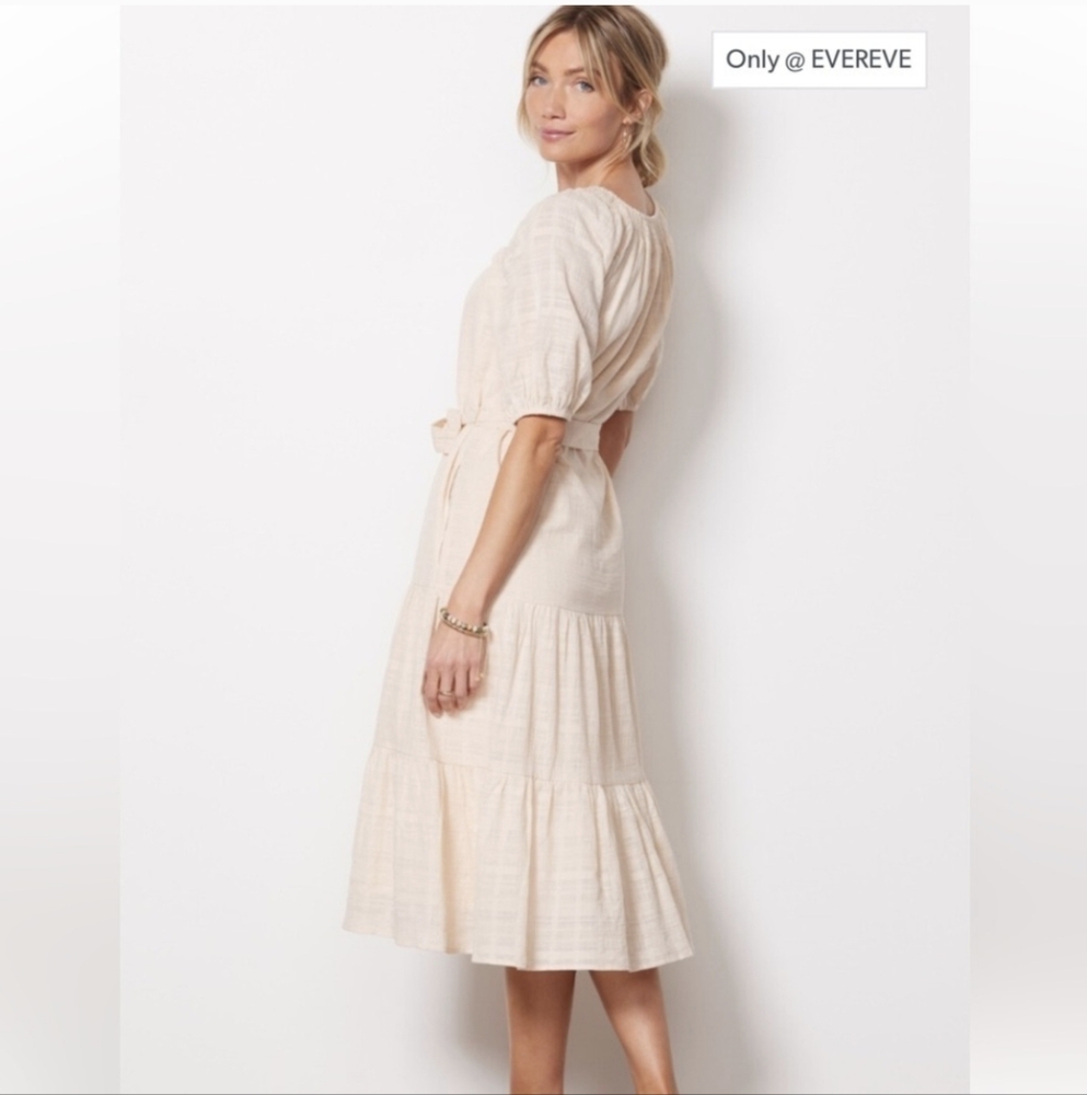Evereve Cream Tiered Square-Neck Midi Dress - Picture 3 of 16